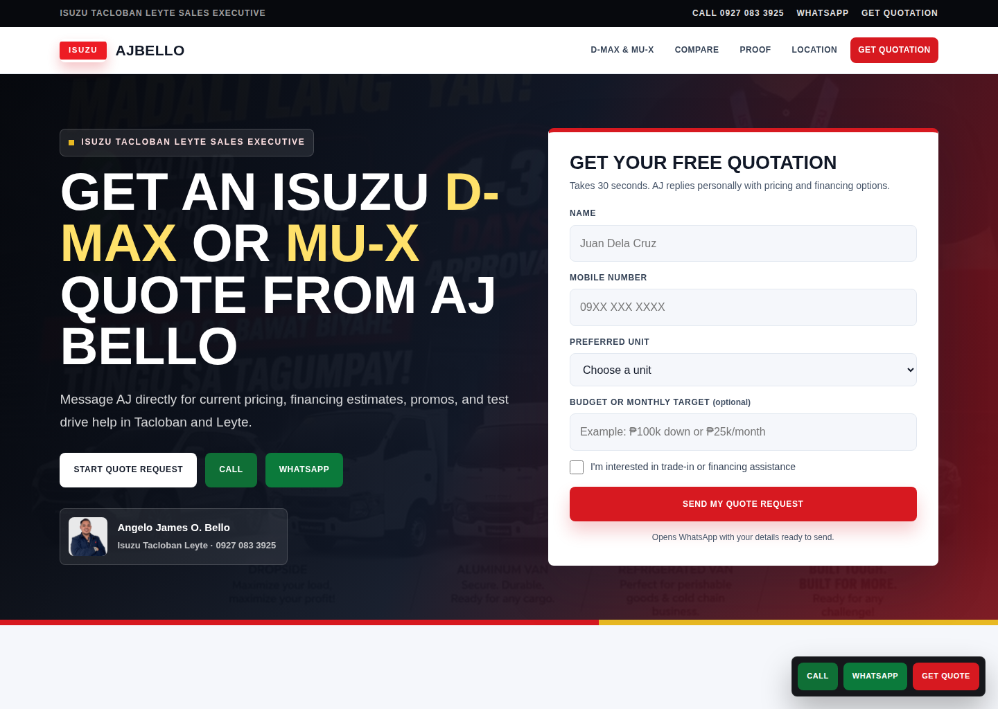 AJ Bello Isuzu quotation website preview